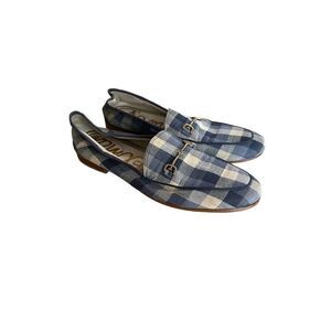 Sam Edelman Womens Blue Loraine Checkered Slip On Loafer Shoes Flat Size 7.5